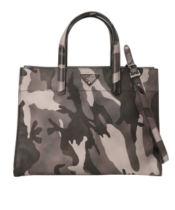 Triple Pocket Tote, Saffiano Leather, Camo, Grey/Black, 14/C, SB/S, 3*